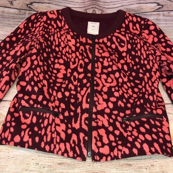 GAP Leopard Print Crop Jacket Size 0 - Picture 3 of 4